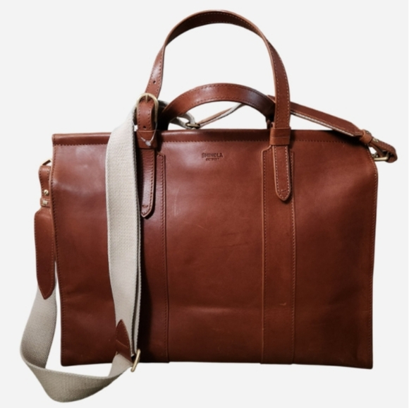 Shinola Sibley Large Satchel Laptop,briefcase Bag. Brown/Natural Made in Italy - Picture 1 of 11